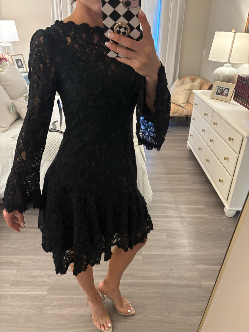 👗 SHANI COLLECTION Long-Sleeve Double Ruffle Lace Dress — Black